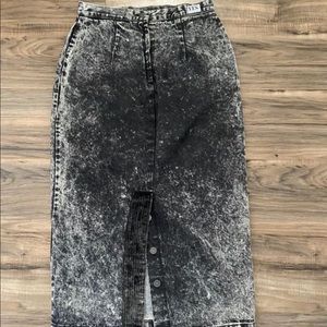 Vintage 80s Black Acid Wash Maxi Skirt